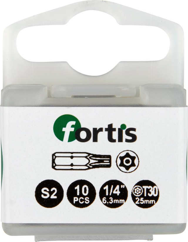 FP - Bit zähhart 1/4' DIN3126 C6,3 T30x25mm mit Bohrung 10er Pack fortis