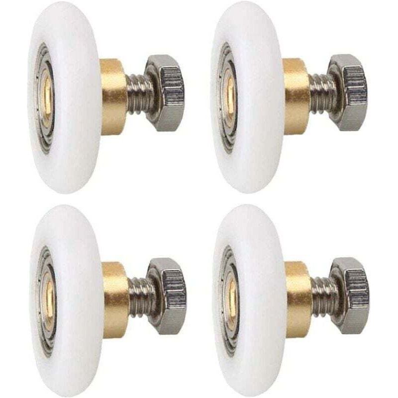 Befestigungsset Für Duschtüren Und Duschkabinen, 4-teilig. Duschtürrollen, Ersatzrollen Für Duschtüren, Gerillte Duschtürrollen Mit Schrauben, 23 Mm Durchmesser.