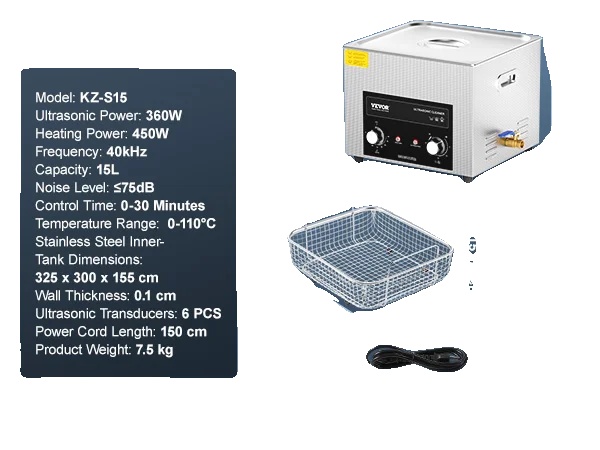 Ultraschallreiniger, Einstellbare Temperatur, Kraftvolle Reinigungsleistung, 15 L
