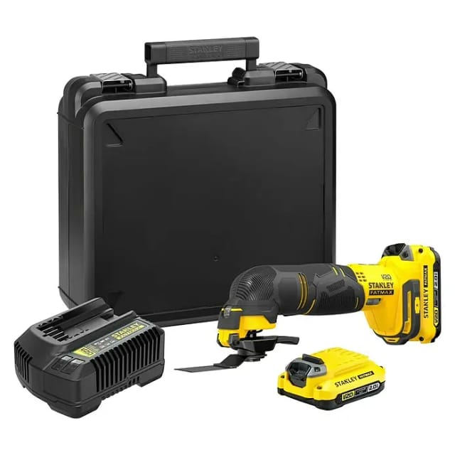 Stanley - Werkzeug - 18V Akku-Multifunktionswerkzeug mit Zubehör, 2x 2,0 Ah Li-Ion Akkus, Ladegerät SFMCE500D2K-QW