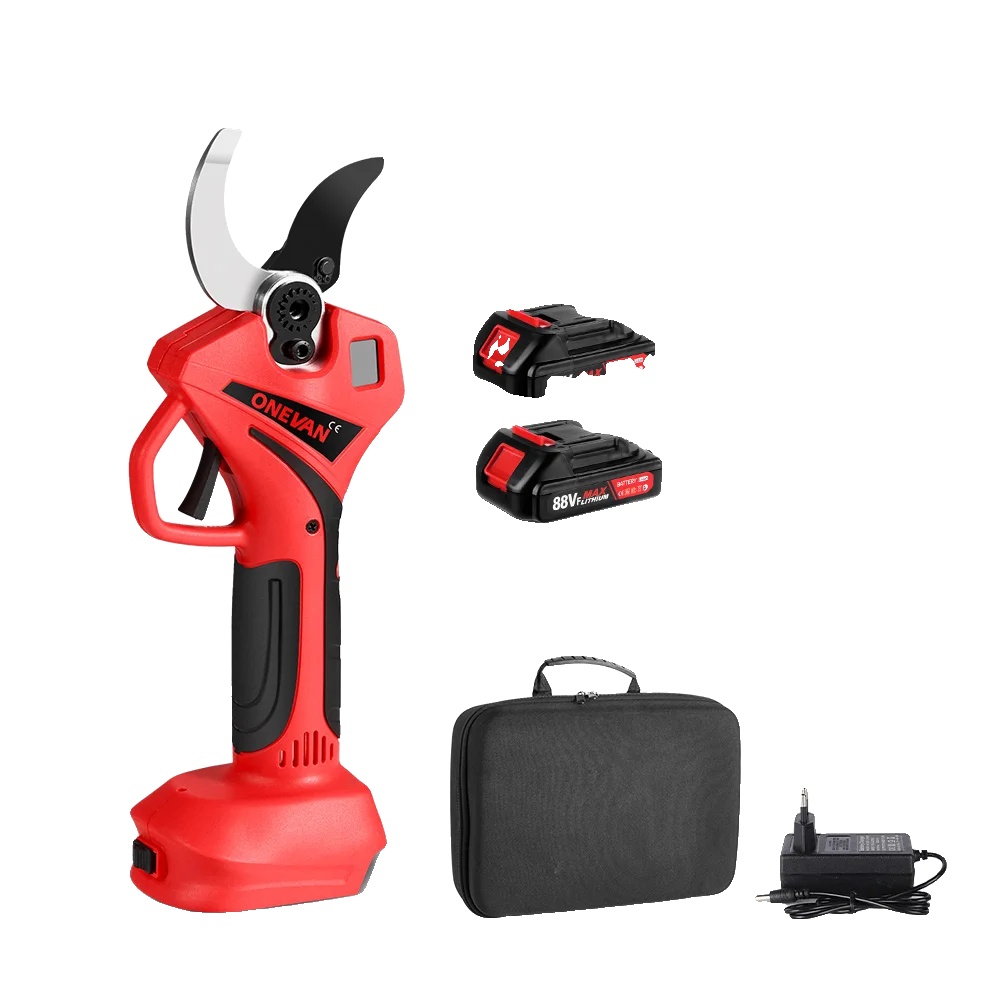 Elektrische Gartenschere, Ergonomisches Design, Effiziente Schneidleistung, 2 Akkus, Eu-stecker