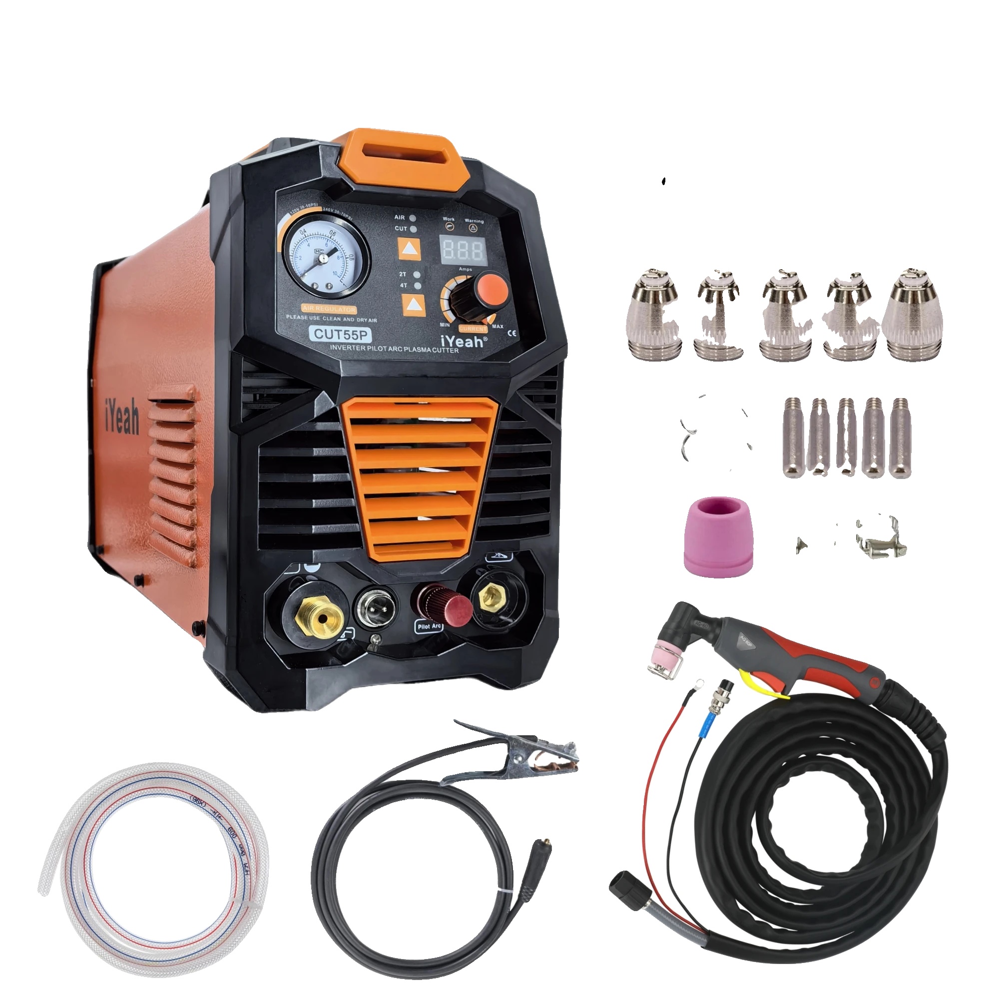 Plasmaschneider, Nennleistung 55 A, Maximale Schnittstärke 20 Mm, Eingangsspannung 120 V/240 V, Abmessungen 46 X 32 X 26 Cm, Einschaltdauer 60 %