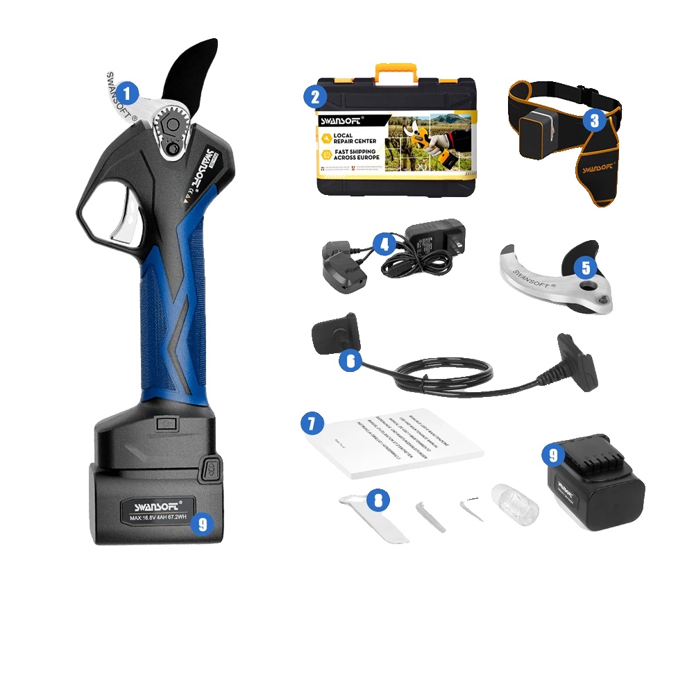 Elektrische Gartenschere, Kabellos, Effizientes Schneiden, Pru-36 Blau, Zwei Akkus