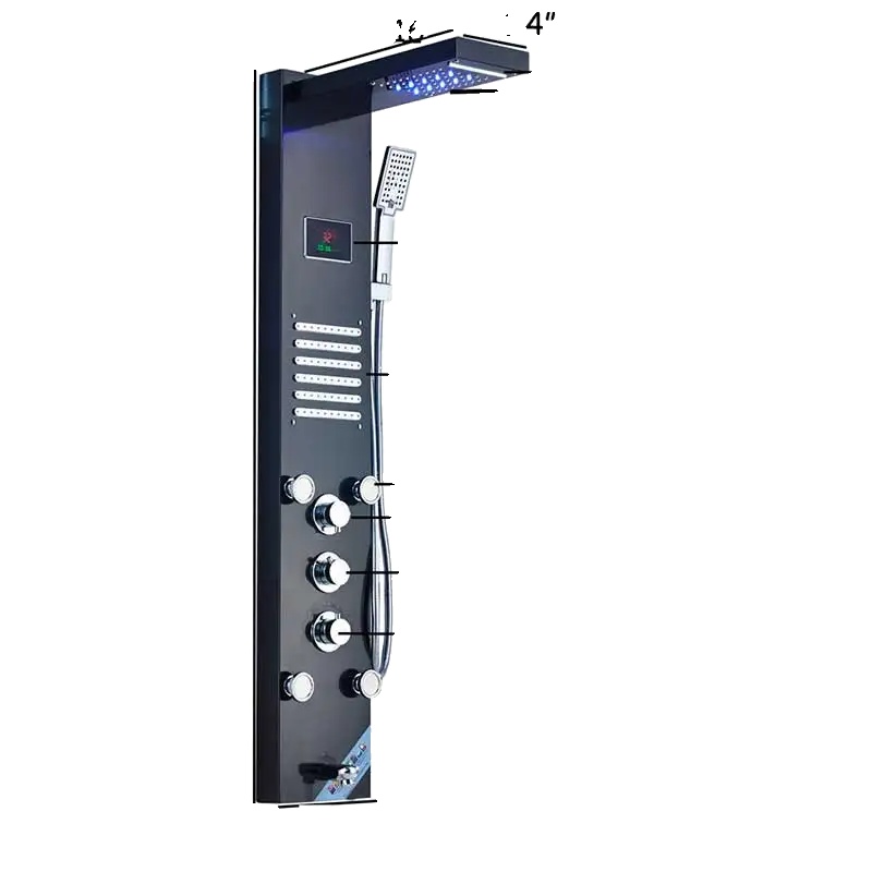 Duschpaneel Aus Gebürstetem Nickel, Led-beleuchtungsfunktion, Spa-massagedüsen