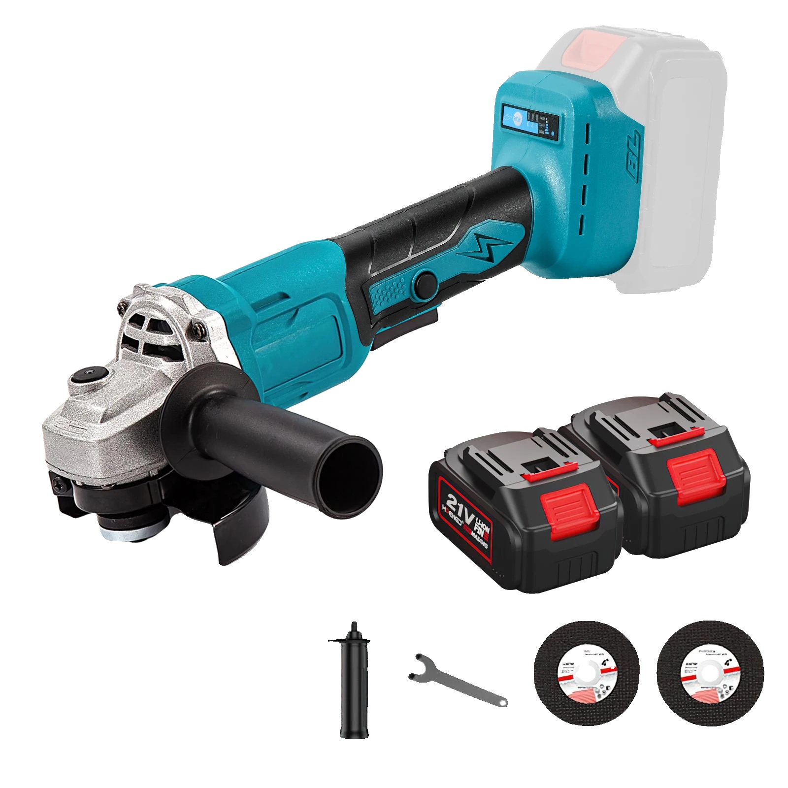 Winkelschleifer, Bürstenloser Motor, Ergonomisches Design, Mit 2 Akkus