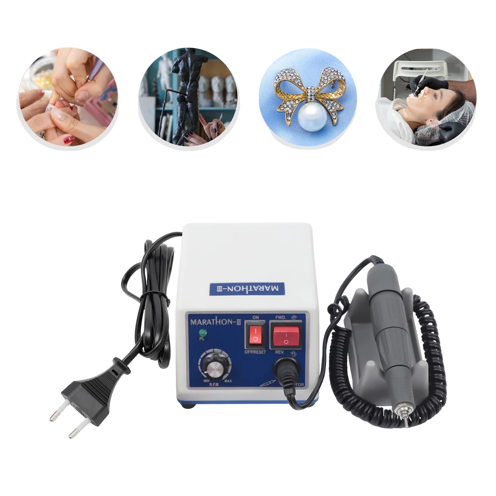 Mikrobohrmaschine, 65 W Leistung, Drehzahl 0–35.000 U/min, 2,35 Mm Bohrergröße, 1,6 M Fußpedalkabellänge, 1,55 M Netzkabellänge