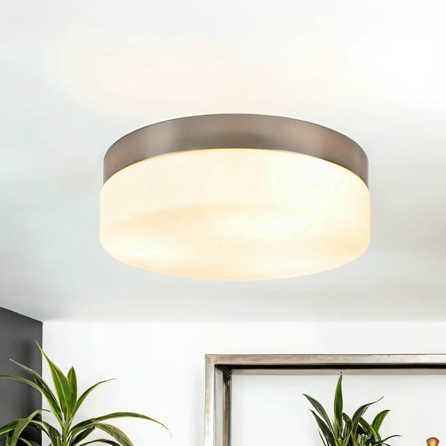 Badlampe Decke in Nickel Metall Glas rund flach