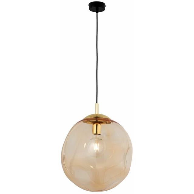 Licht-erlebnisse - Hängelampe Glas Schirm in Bernstein Gold E27 Esstisch