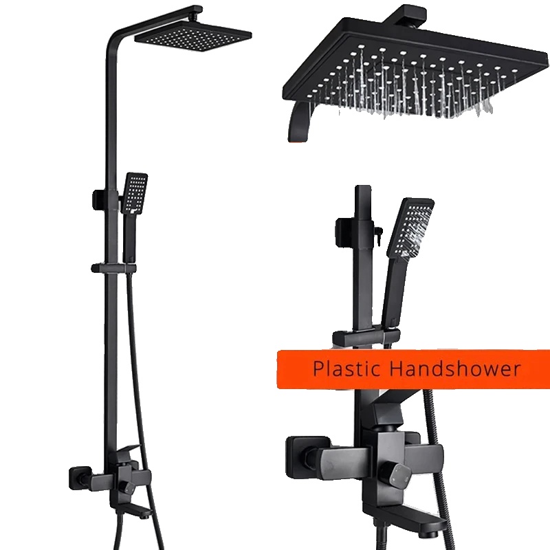 Duscharmatur, Zweigriff, Höhenverstellbar, Mattschwarz, 8 Zoll