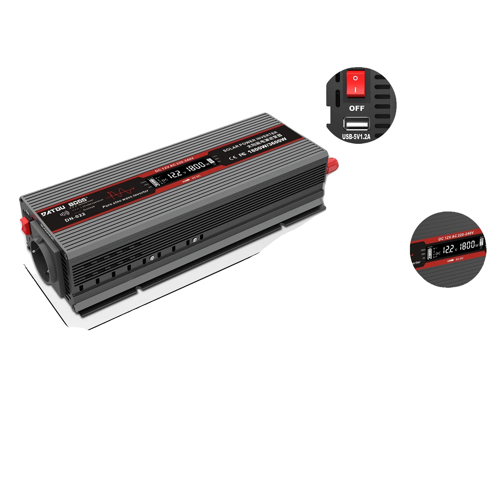 Kfz-wechselrichter, Reine Sinuswelle, Lcd-bildschirm, Dnb-12v1800w