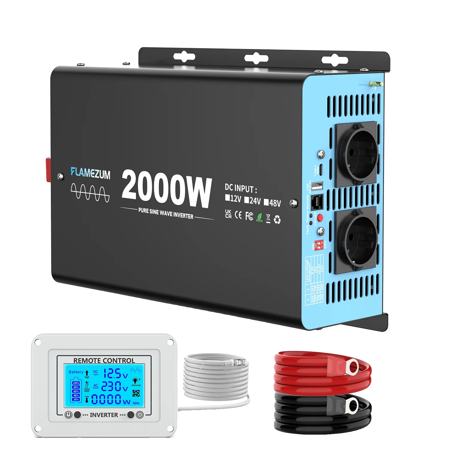 Wechselrichter, 2000 W Dauerleistung, Reiner Sinusausgang, 12 V, 2000 W, 50 Hz, Eu