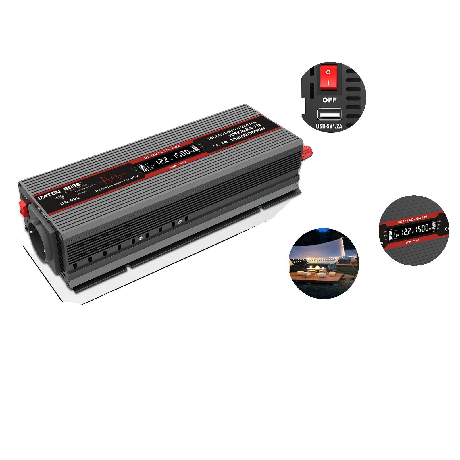 Kfz-wechselrichter, Reine Sinuswelle, Lcd-bildschirm, Dnb-12v1500w