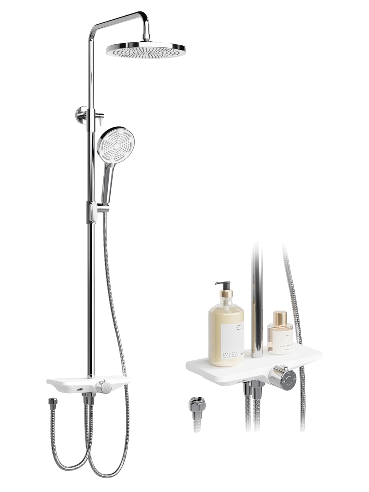 Wandmontiertes Duschsystem Mit Verstellbarem Duschkopf, Chromfarbe.
