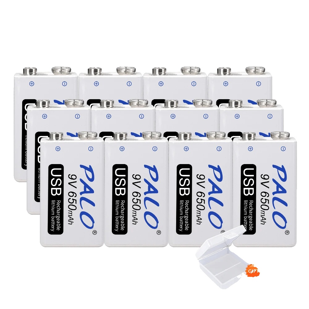 9-v-akku, 650 Mah Kapazität, Micro-usb-ladeanschluss, 12er-packung, 9 V