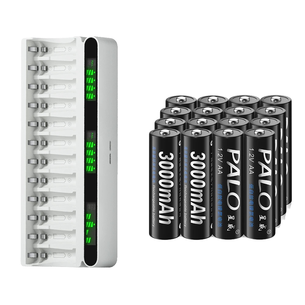 Wiederaufladbarer Akku, Intelligentes Lcd-ladegerät, 3000 Mah Kapazität, 16 Aa-batterien, 1 Ladegerät