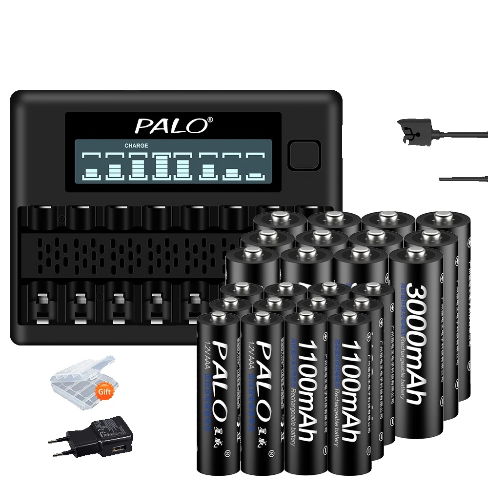 Wiederaufladbare Akkus, 3000 Mah Kapazität, Ladegerät Inklusive, 12 Aa/aaa-batterien, 1 Ladegerät