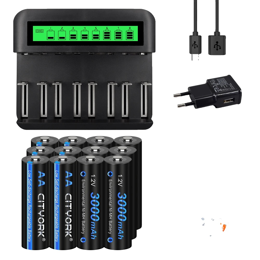 Wiederaufladbare Nimh-akkus, Ladegerät Inklusive, 12 Aa-batterien Und Ladegerät