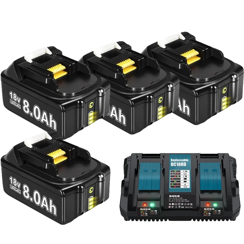 Akku Für Elektrowerkzeuge, 8000 Mah Kapazität, Kompatibel Mit Bl1830, 4 X 8,0 Ah, 1 X 6 A Ladegerät