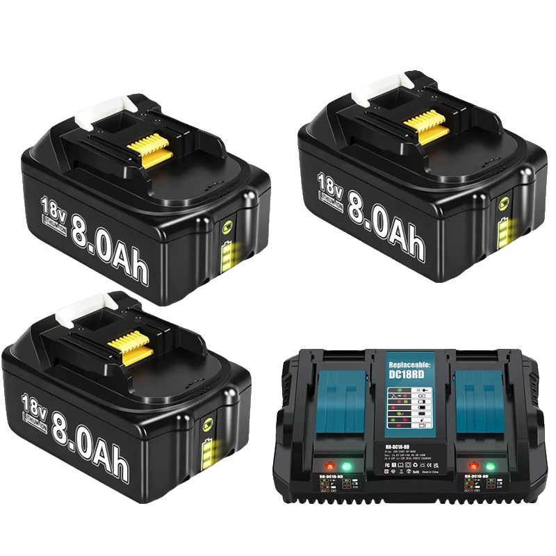 Akku Für Elektrowerkzeuge, 8000 Mah Kapazität, Kompatibel Mit Bl1830, 3 X 8,0 Ah, 1 X 6 A Ladegerät