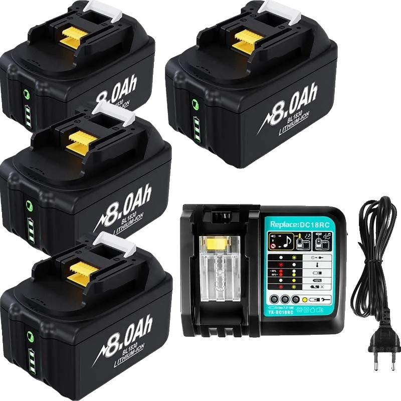 Akku Für Elektrowerkzeuge, 8000 Mah Kapazität, Kompatibel Mit Bl1830, 4 X 8,0 Ah, 1 X Ladegerät