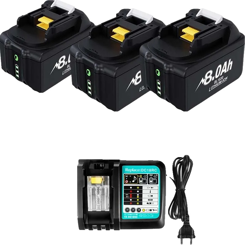 Akku Für Elektrowerkzeuge, 8000 Mah Kapazität, Kompatibel Mit Bl1830, 3 X 8,0 Ah, 1 X Ladegerät