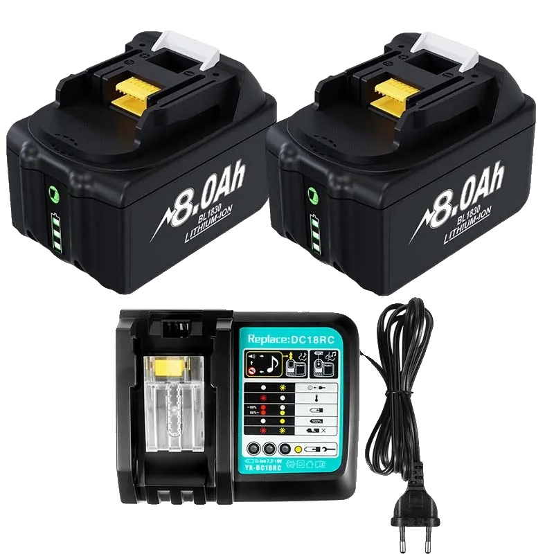 Akku Für Elektrowerkzeuge, 8000 Mah Kapazität, Kompatibel Mit Bl1830, 2 X 8,0 Ah, 1 X Ladegerät
