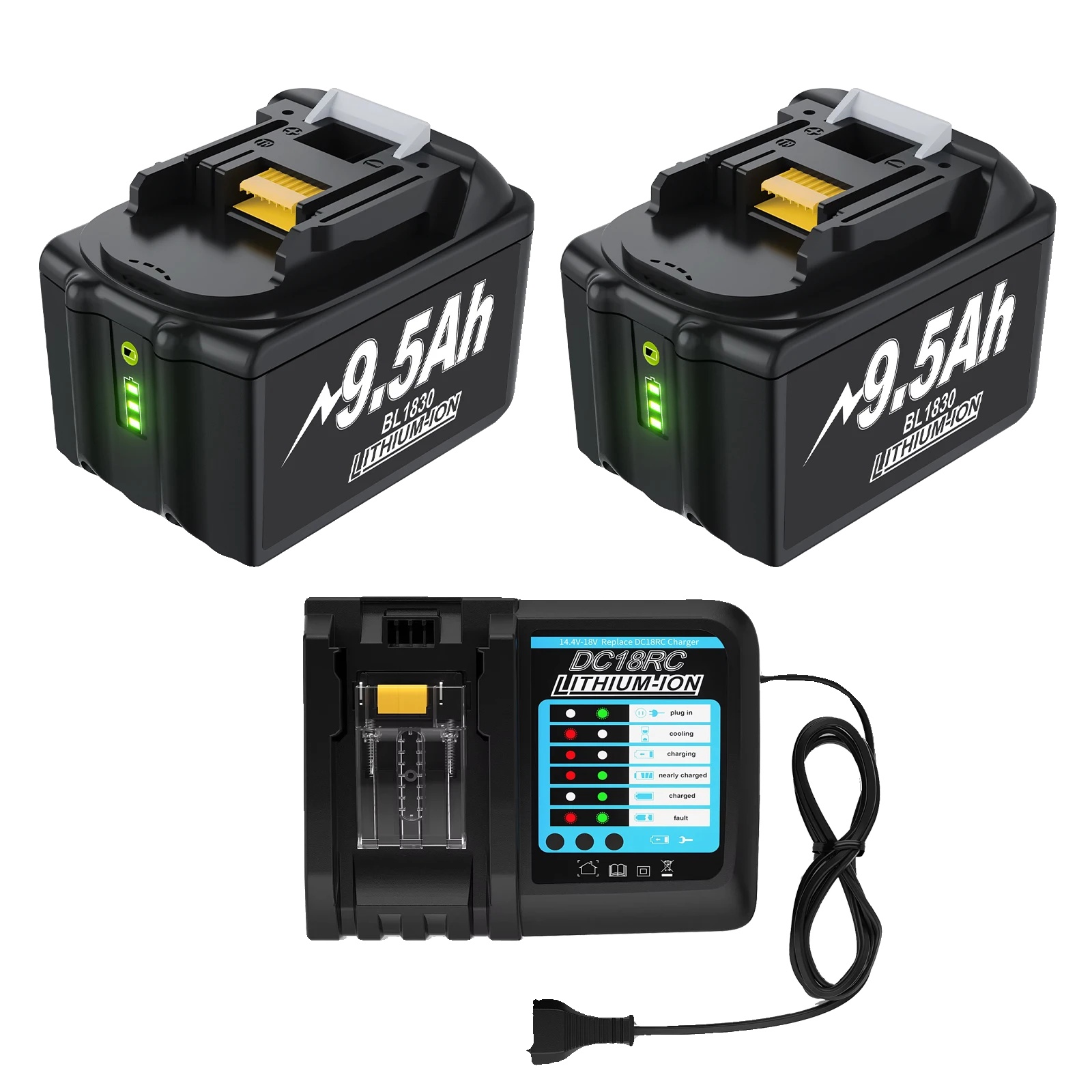Akku, 9500 Mah Kapazität, Breite Kompatibilität, 2 X 9,5 Ah Mit Ladegerät, 18 V