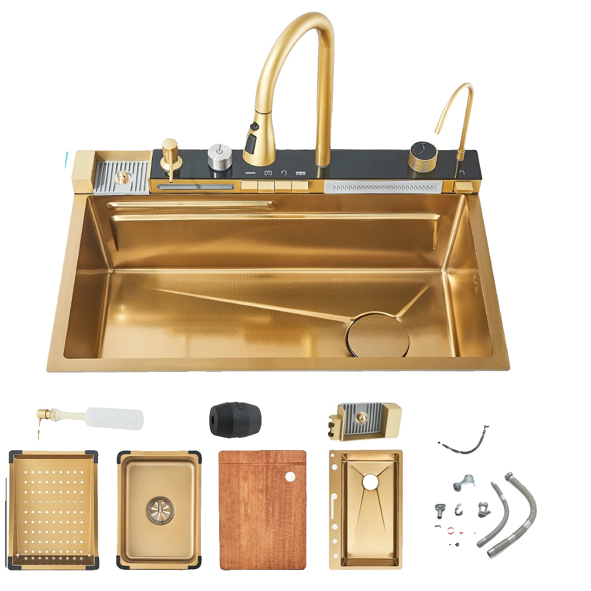 Küchenspüle, Edelstahl, Intelligentes Digitales Display, Gebürstetes Gold
