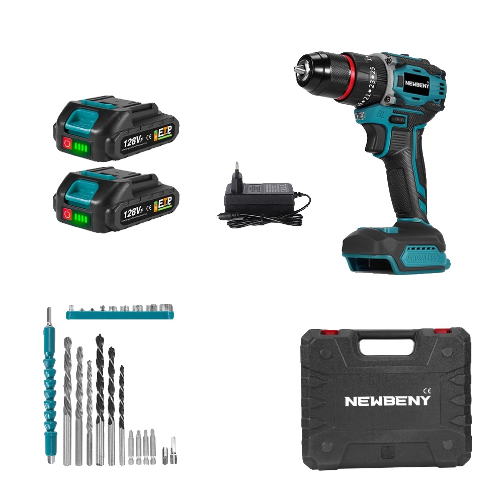 Elektrische Bohrmaschine, 3-in-1-funktion, Hohes Drehmoment, 2 X 22-teiliges Akku-set