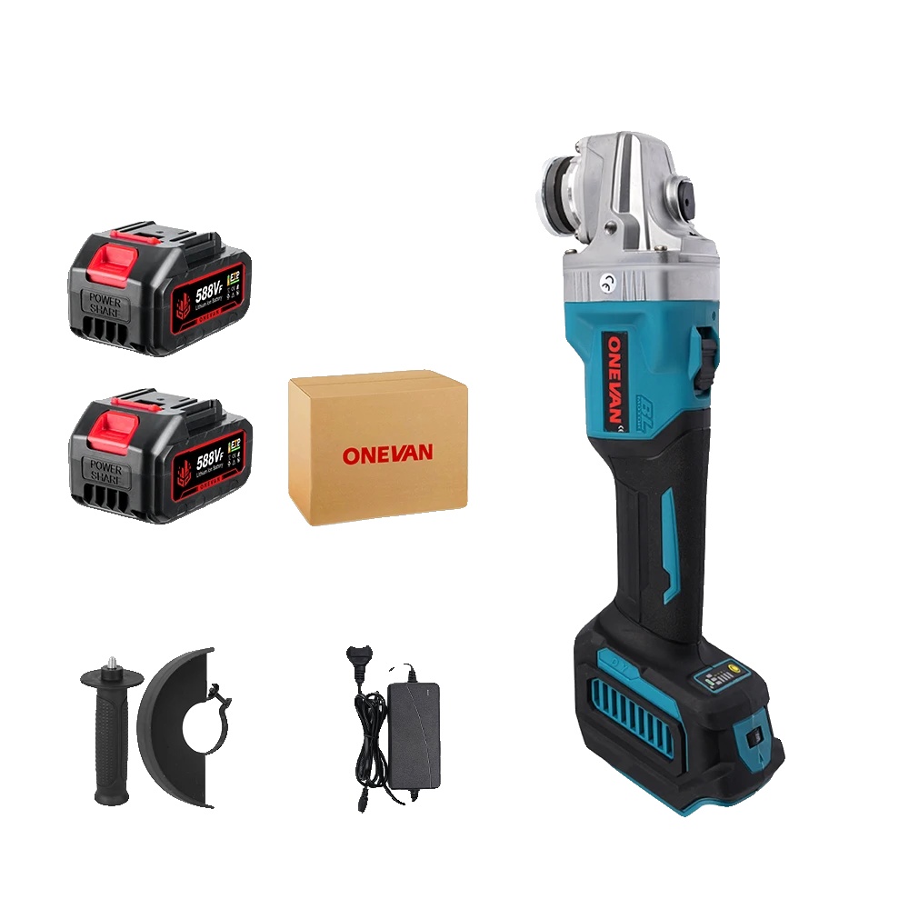 Winkelschleifer, Bürstenloser Motor, Variable Drehzahlregelung, 2 Akkus, Eu-stecker