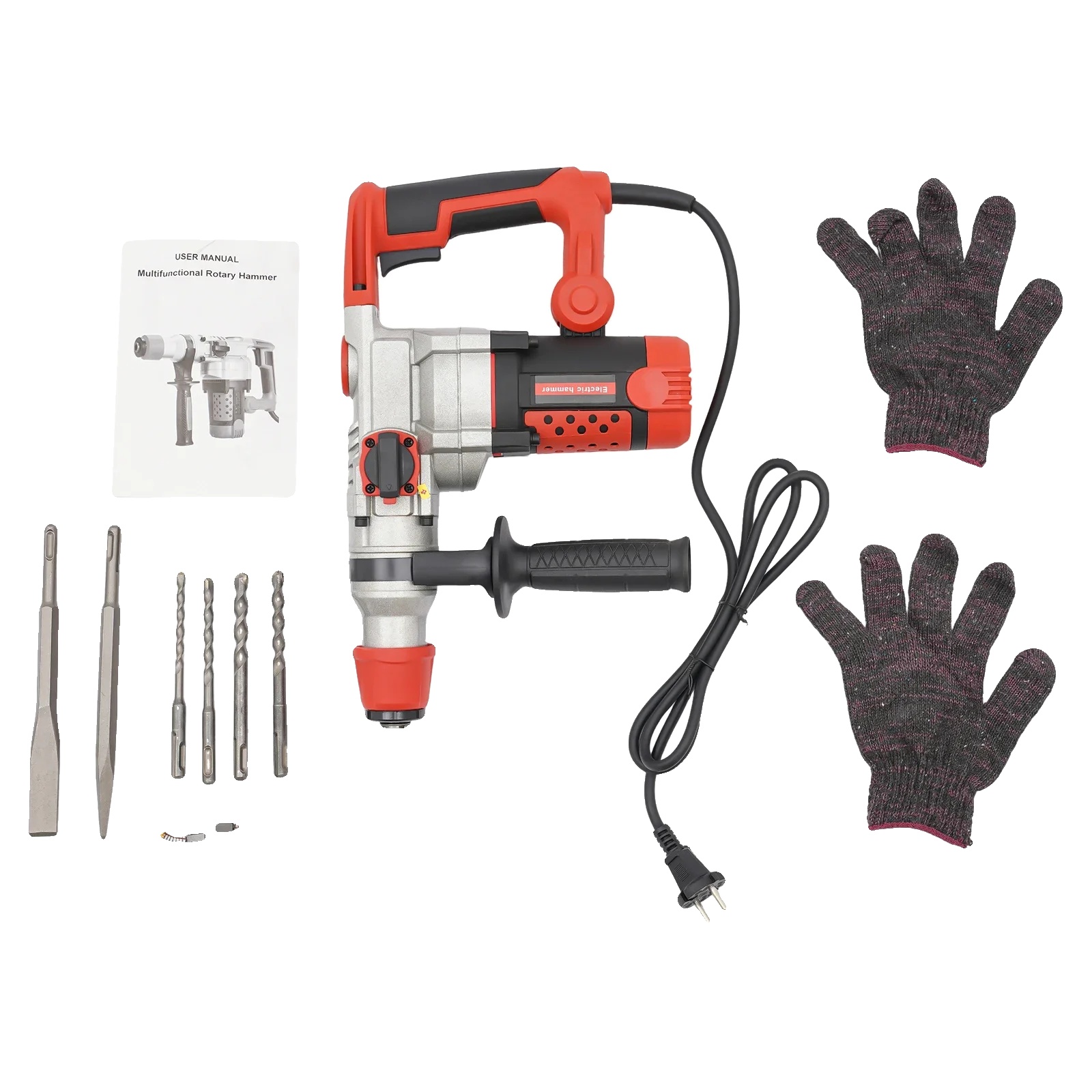 Elektrischer Bohrhammer, 2200 W Leistung, Vielseitige Bohrkapazität, Rot, Eu