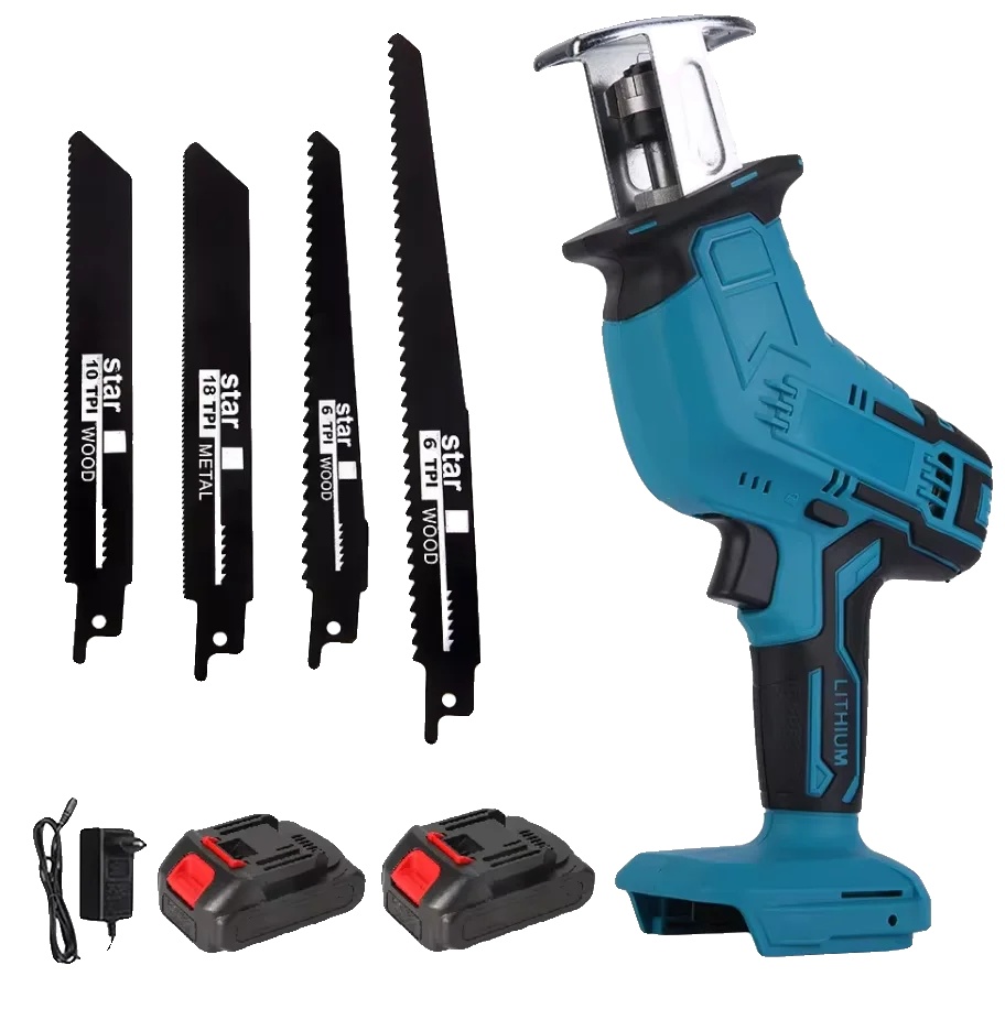 Säbelsäge, Variable Drehzahl, Ergonomischer Griff, Mit 2 Akkus