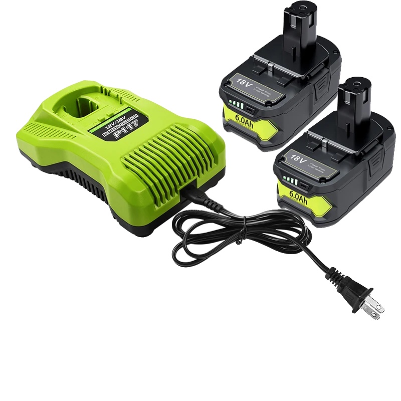 Akkuadapter, 18 V, 6000 Mah, Kompatibel Mit Ryobi, 2 Akkus, 1 Ladegerät