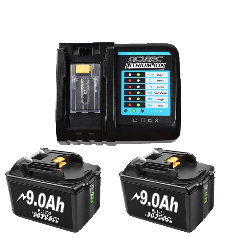 Akku, 18-v-lithium-ionen-akku, Led-anzeige, 2 X 9 Ah 3-a-ladegerät
