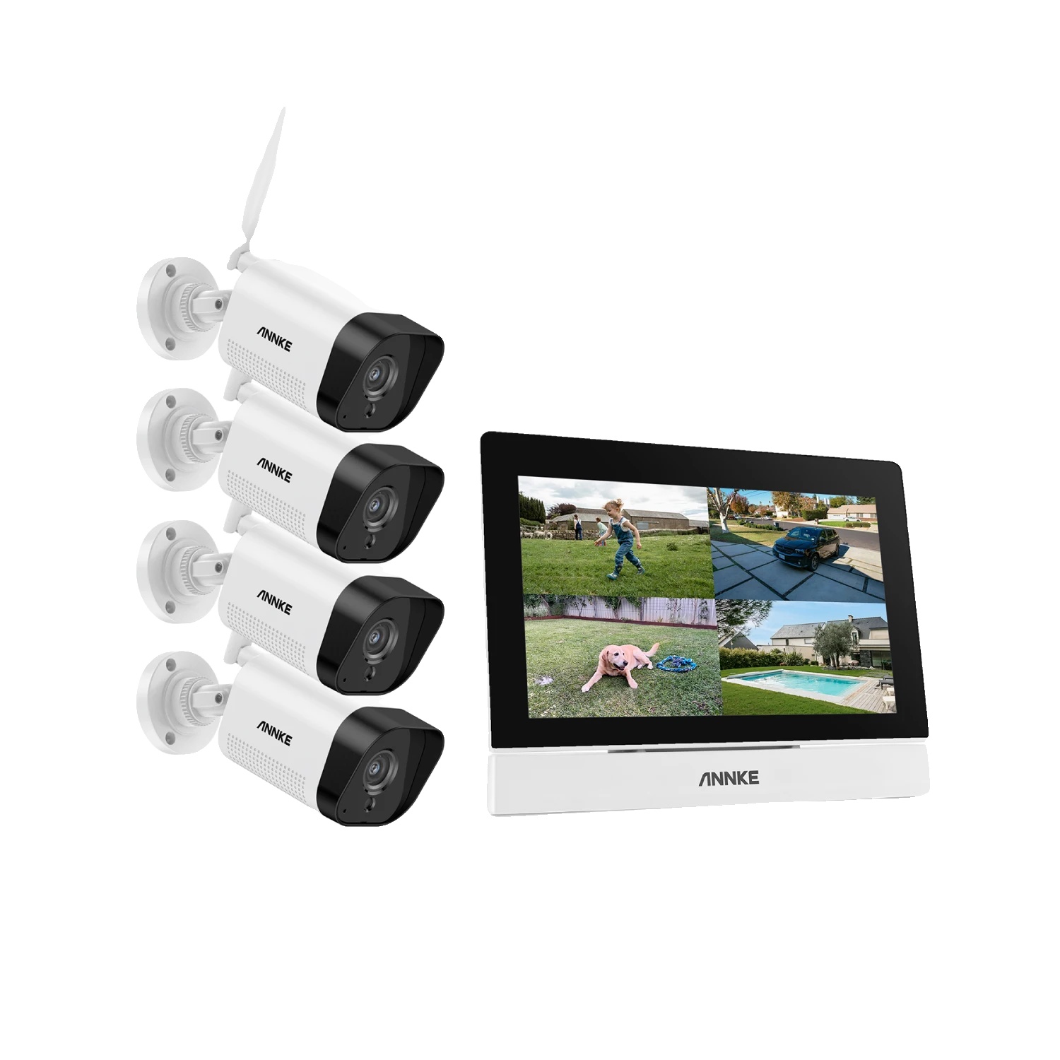 Drahtloses Videoüberwachungssystem, 7-zoll-touchscreen, Zwei-wege-audio, 4 X 5-mp-kameras