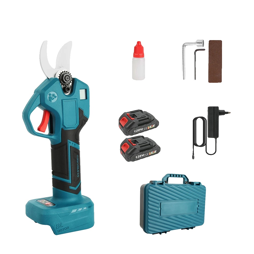 Elektrische Gartenschere, Bürstenloser Motor, 4 Geschwindigkeitsstufen, 2 Akkus