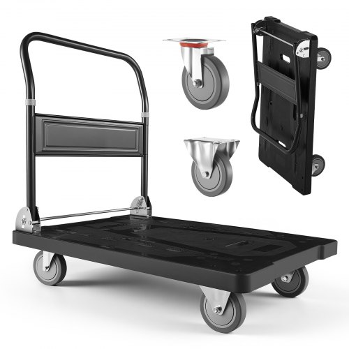 Plattformwagen Klappbar 454 Kg, Transportwagen Mit Lenkrolle, Handwagen Mit Rutschfester Ladefläche, Klappwagen Transporthilfe Für Einfache Aufbewahrung, 895x595x850 Mm Rollwagen