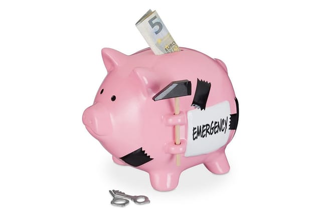 Relaxdays - Sparschwein mit Hammer, Emergency Aufschrift, abschließbare Spardose, Keramik, hbt: 14,5 x 15,5 x 20 cm, rosa