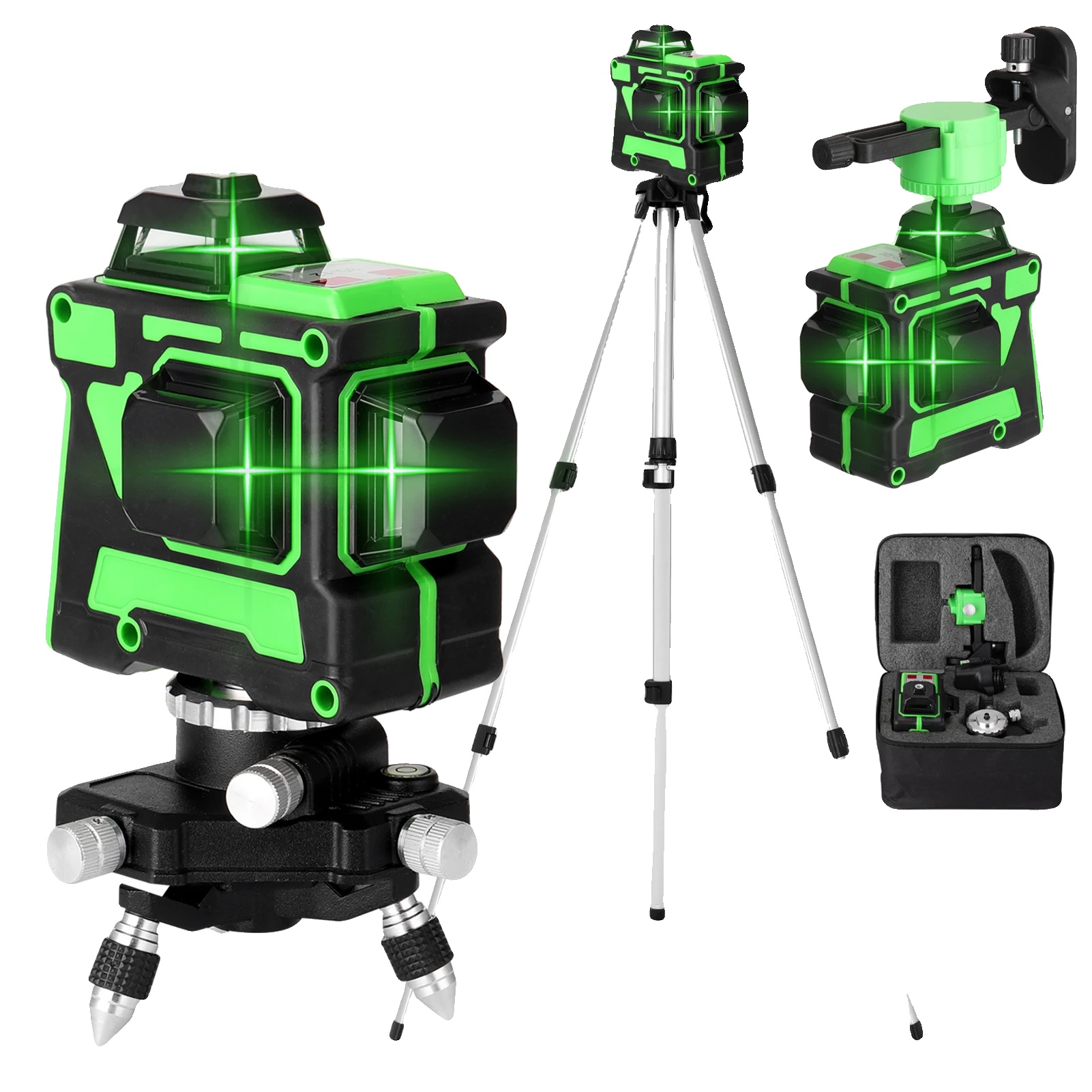 Laser-nivelliergerät, 12 Laserlinien, Höhenverstellbar Bis 1,2 M, 360° Drehbarer Sockel, Wasserdicht, Feinjustiermechanismus