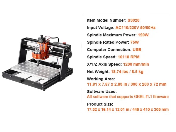Cnc-fräsmaschine, 3-achsen-steuerung, Gravur- Und Schnitzfunktion, 30 X 20 Cm, 120 W
