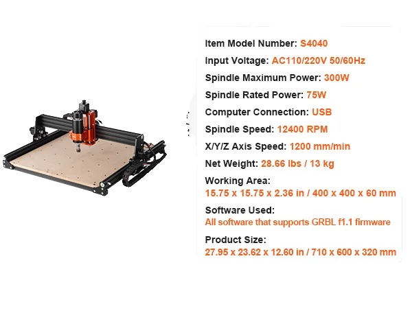 Cnc-fräsmaschine, 3-achsen-steuerung, Gravur- Und Schnitzfunktion, 40 X 40 Cm, 300 W