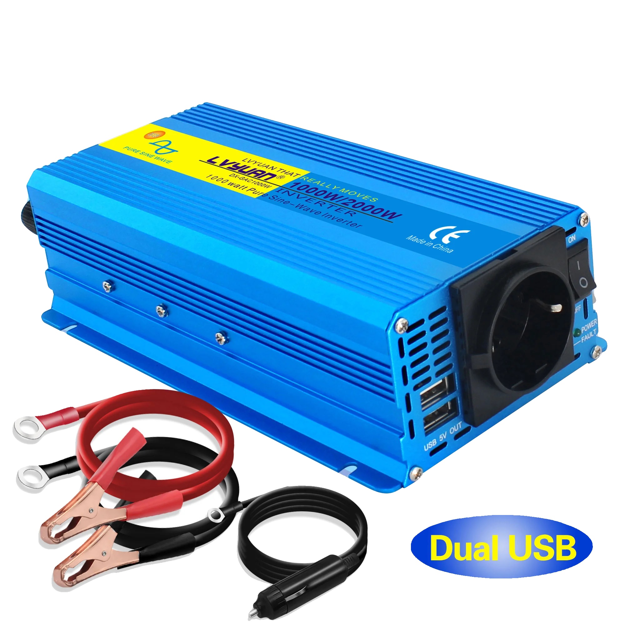 Wechselrichter, 1300 W Dauerleistung, Reiner Sinusausgang, 2000 W – 12 V – 220 V