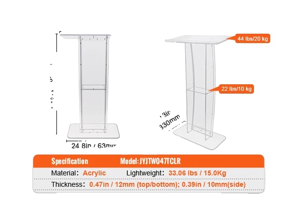 Podium, Transparentes Acryl-design, Inklusive Ablagefach, Weiß