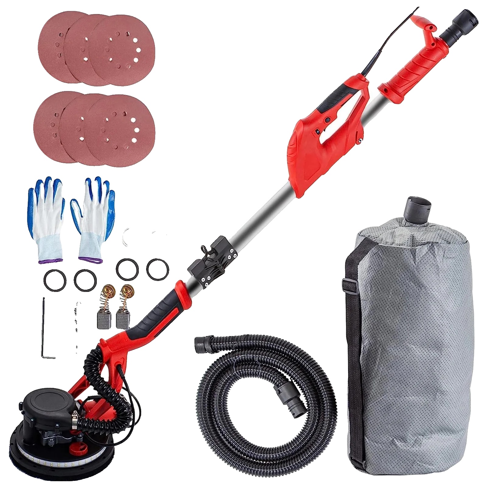 Trockenbauschleifer, 850 Watt, Verstellbare Länge 1,4 M–1,7 M, Schleifpapierdurchmesser 22,5 Cm, Drehzahlbereich 800–1750 U/min, Saugschlauchlänge 2 Meter