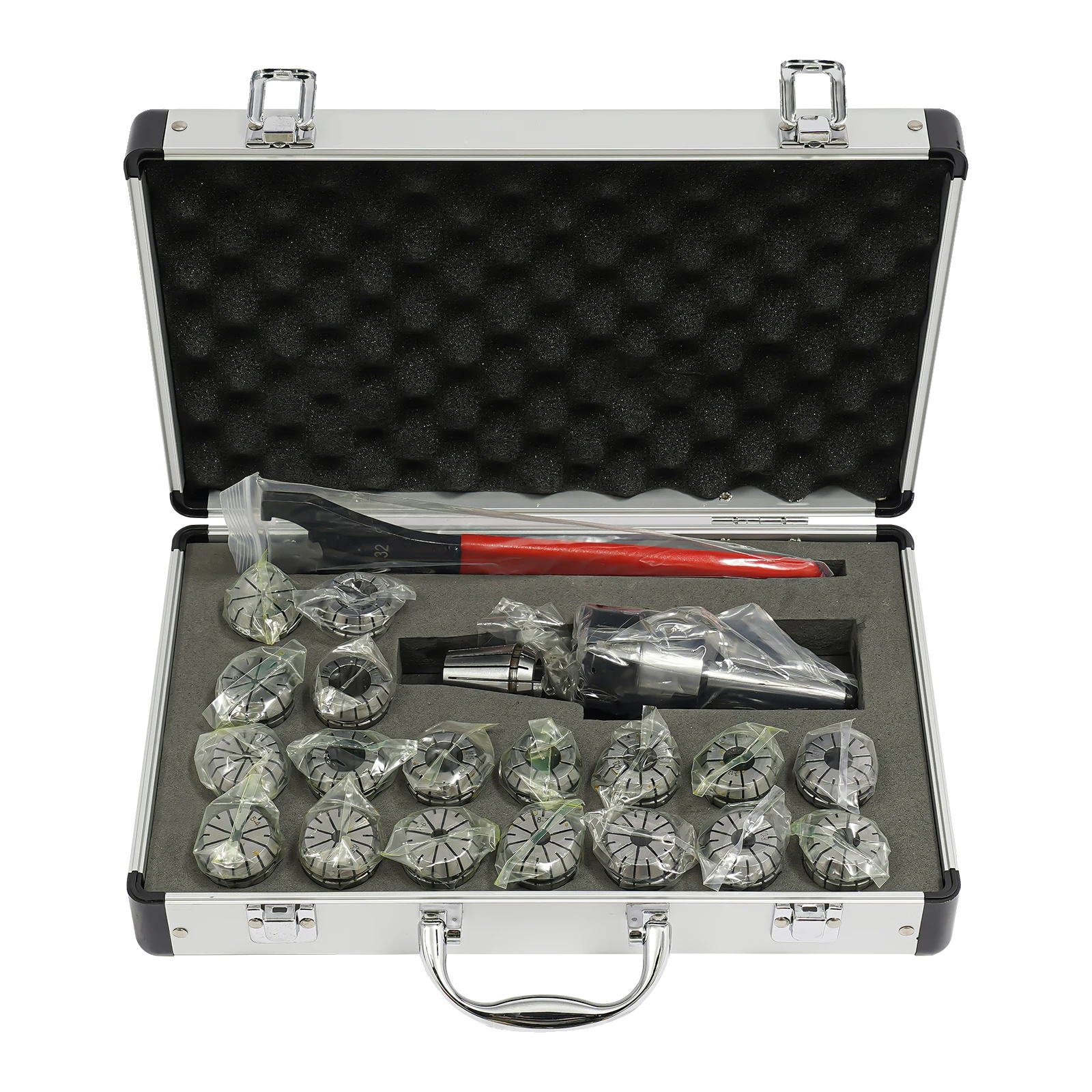 Fräsmaschinen-spannfuttersatz, 19-teilig, Spannfuttertyp Er32, Genauigkeit 0,015 Mm, Gesamtgröße Des Spannfutters 121 Mm X 50 Mm, Robuste Stahl- Und Aluminiumkonstruktion
