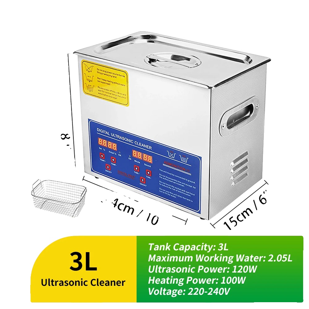 Ultraschallreiniger, Digitale Steuerung, Vielseitige Anwendungsmöglichkeiten, 3 L – 120 W – 220 V, Eu