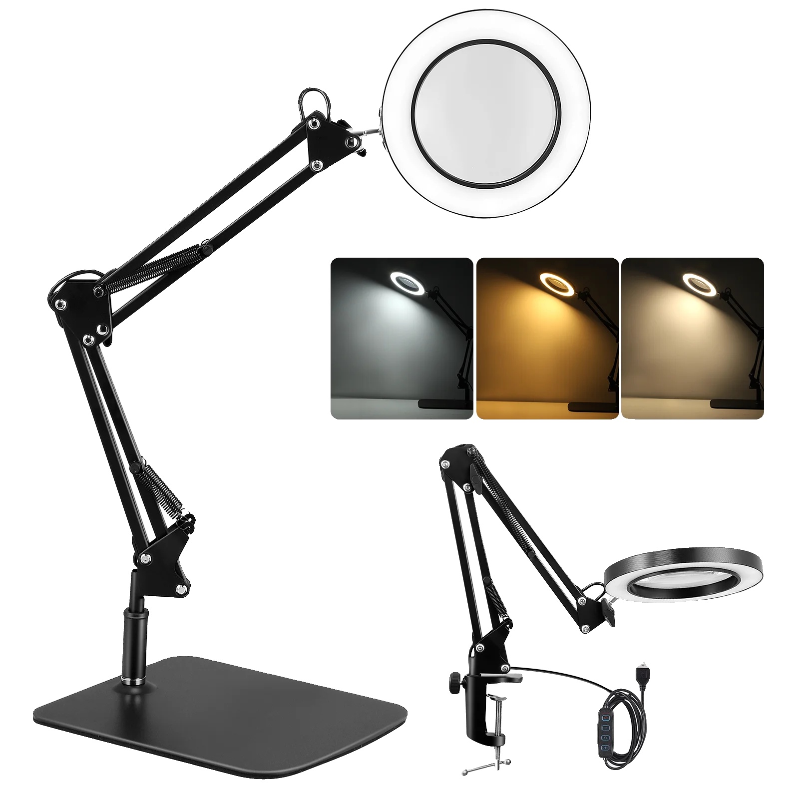 Vergrößerungsglas, Led-licht, Verstellbarer Clip, Schwarz