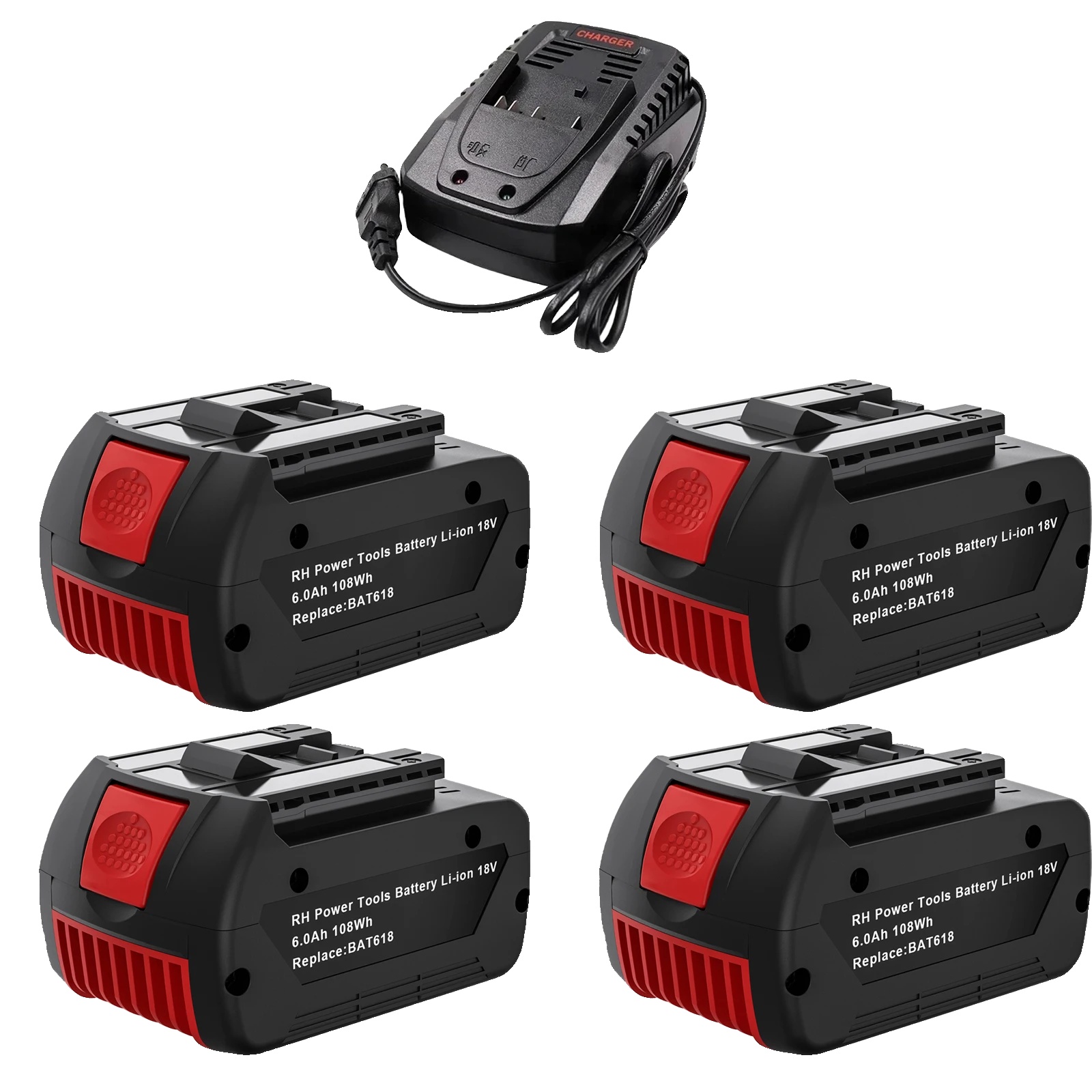 Ersatzakku, 18 V, 6000 Mah Kapazität, 4 Akkus, 1 Ladegerät