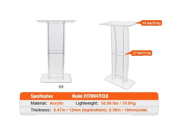 Rednerpult, Ergonomisches Design, Transparente Acrylkonstruktion, Weiß
