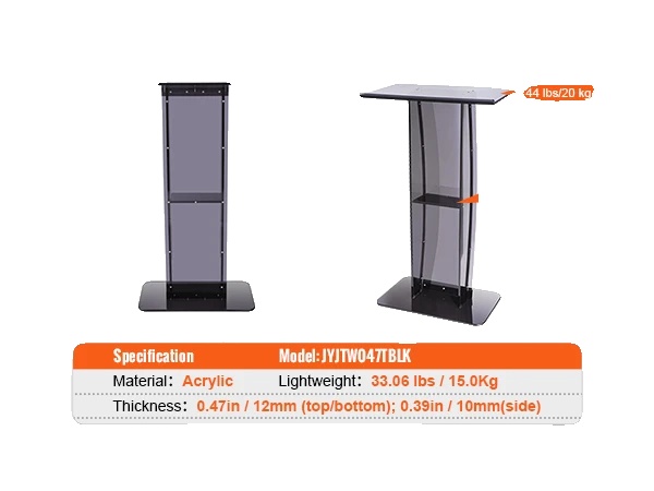 Rednerpult, Ergonomisches Design, Transparente Acrylkonstruktion, Schwarz